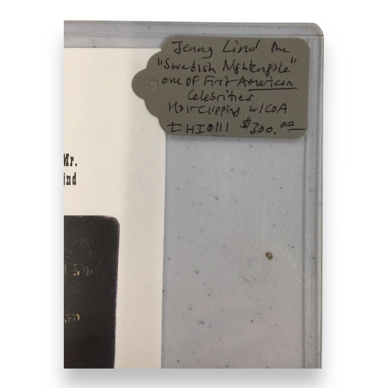 Jenny Lind, the Swedish Nightengale, Hair Clipping with COA