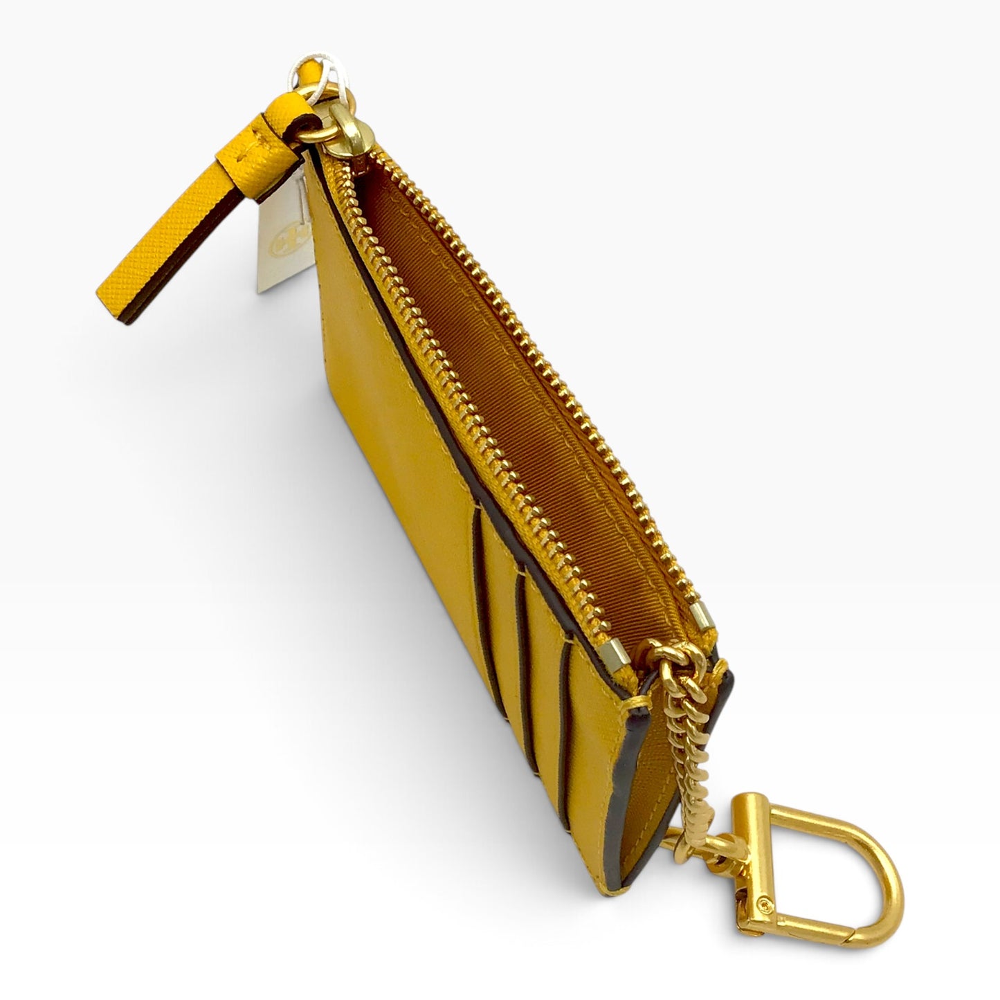 Tory Burch Robinson Card Case Key Fob Leather Wallet – Yellow Gold – 75632 – NWT