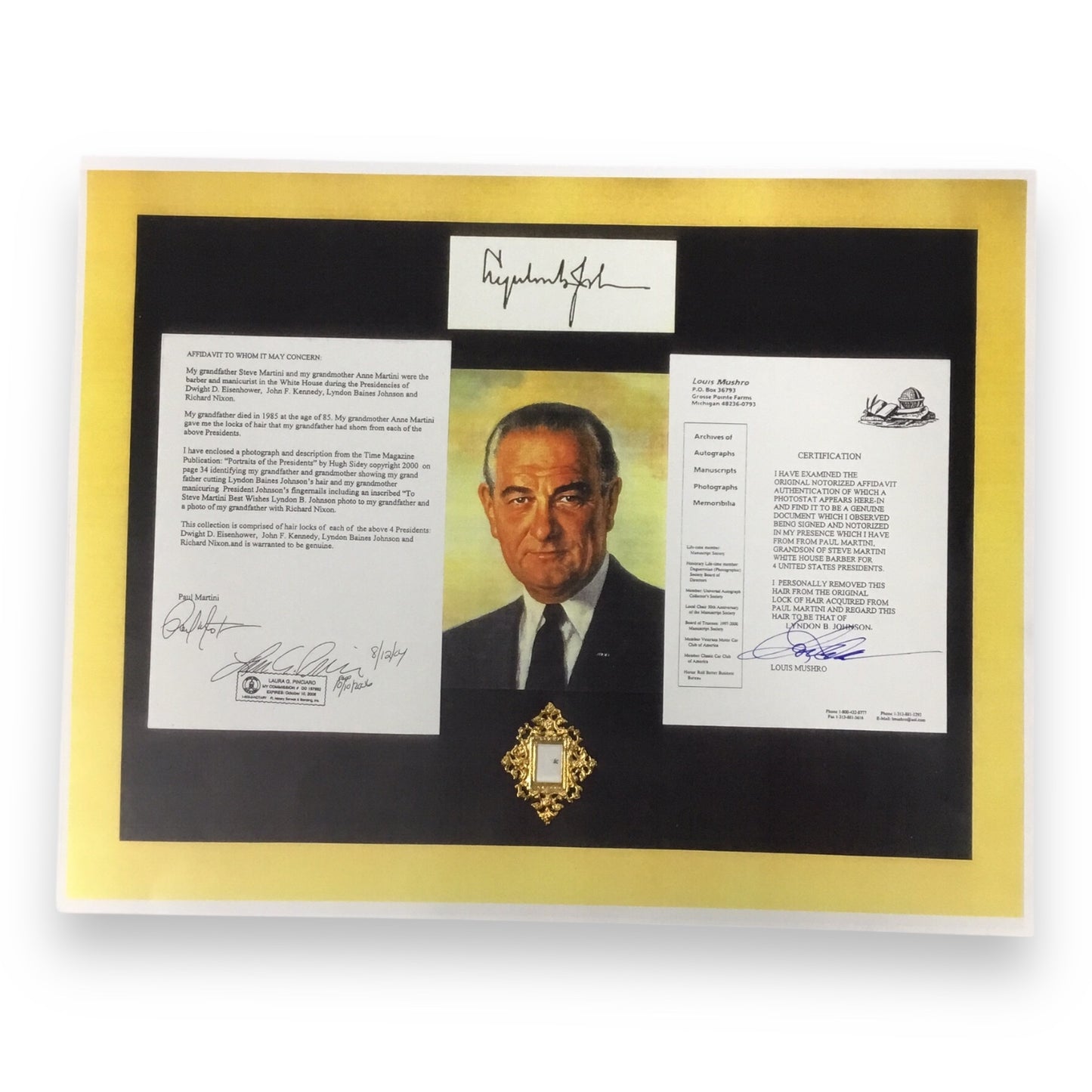 Lyndon B. Johnson Hair Clipping with COA