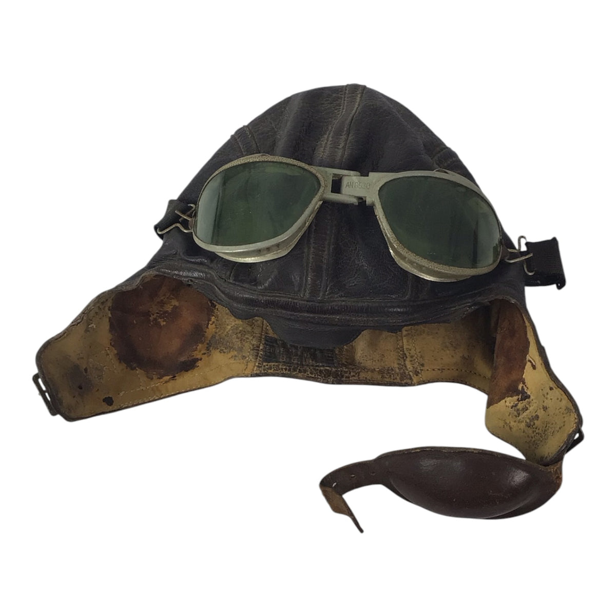 WWII Era Type A-11 Flight Helmet w/ Aviator Goggles