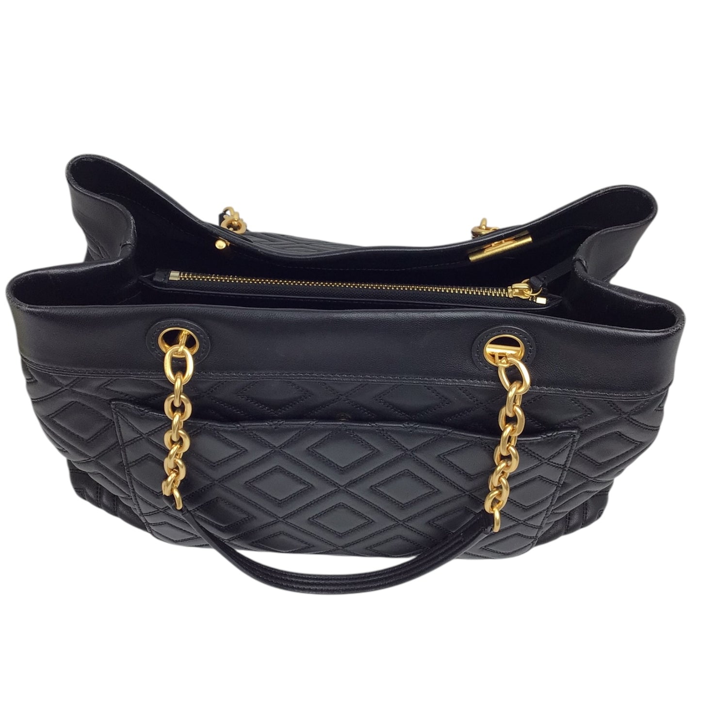 Tory Burch Fleming Tote in Black Leather with Gold-Toned Straps