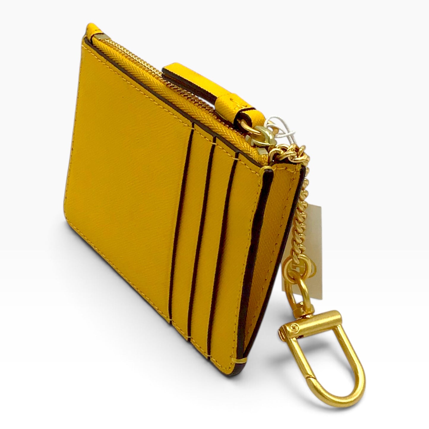 Tory Burch Robinson Card Case Key Fob Leather Wallet – Yellow Gold – 75632 – NWT