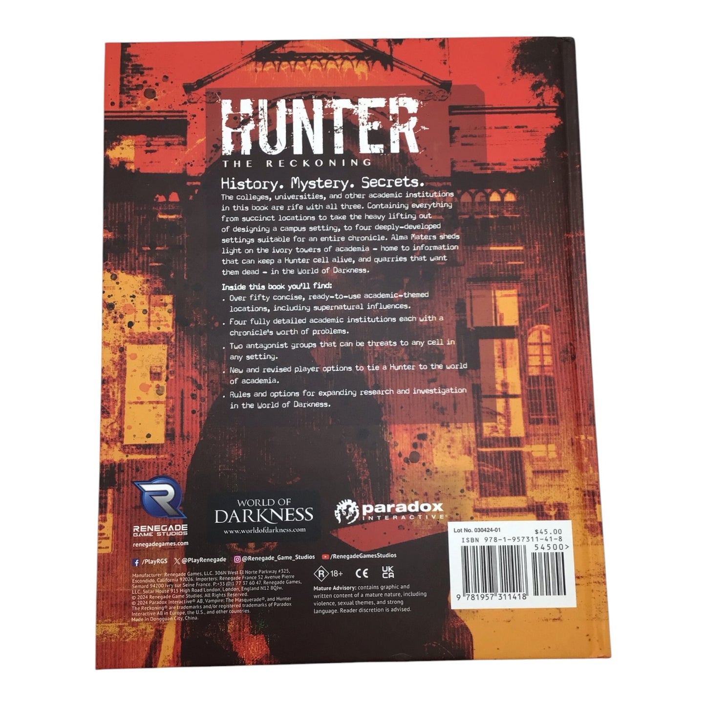 Renegade Game Studios Hunter: The Reckoning 5th Edition Alma Maters
