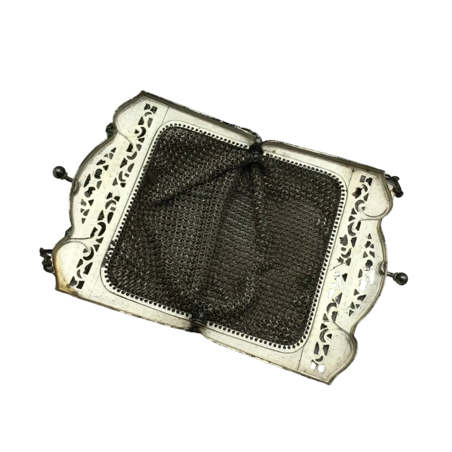 Vintage 1920s Silver & Green Metal Micro Mesh Link Purse