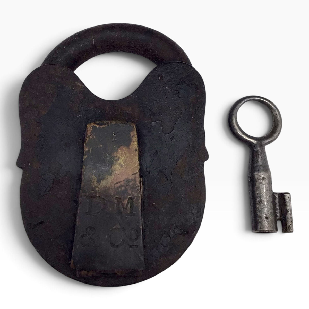 Antique Davenport Mallory & Co. D.M. Heart-Shaped Iron Padlock with Key