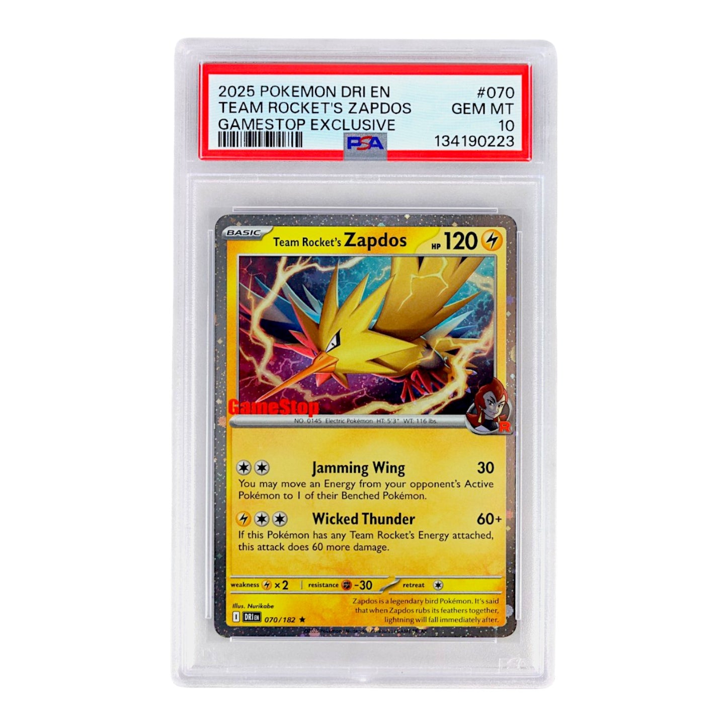 2025 Team Rocket's Zapdos #070 PSA 10
