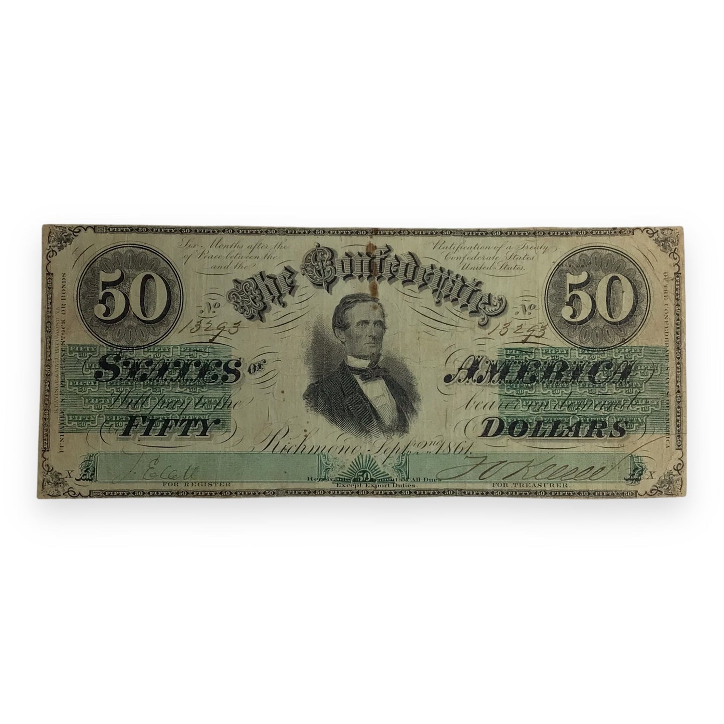 $50 Confederate Note T-16 (1861) – Exceptional Condition + Rare Engraver's Name