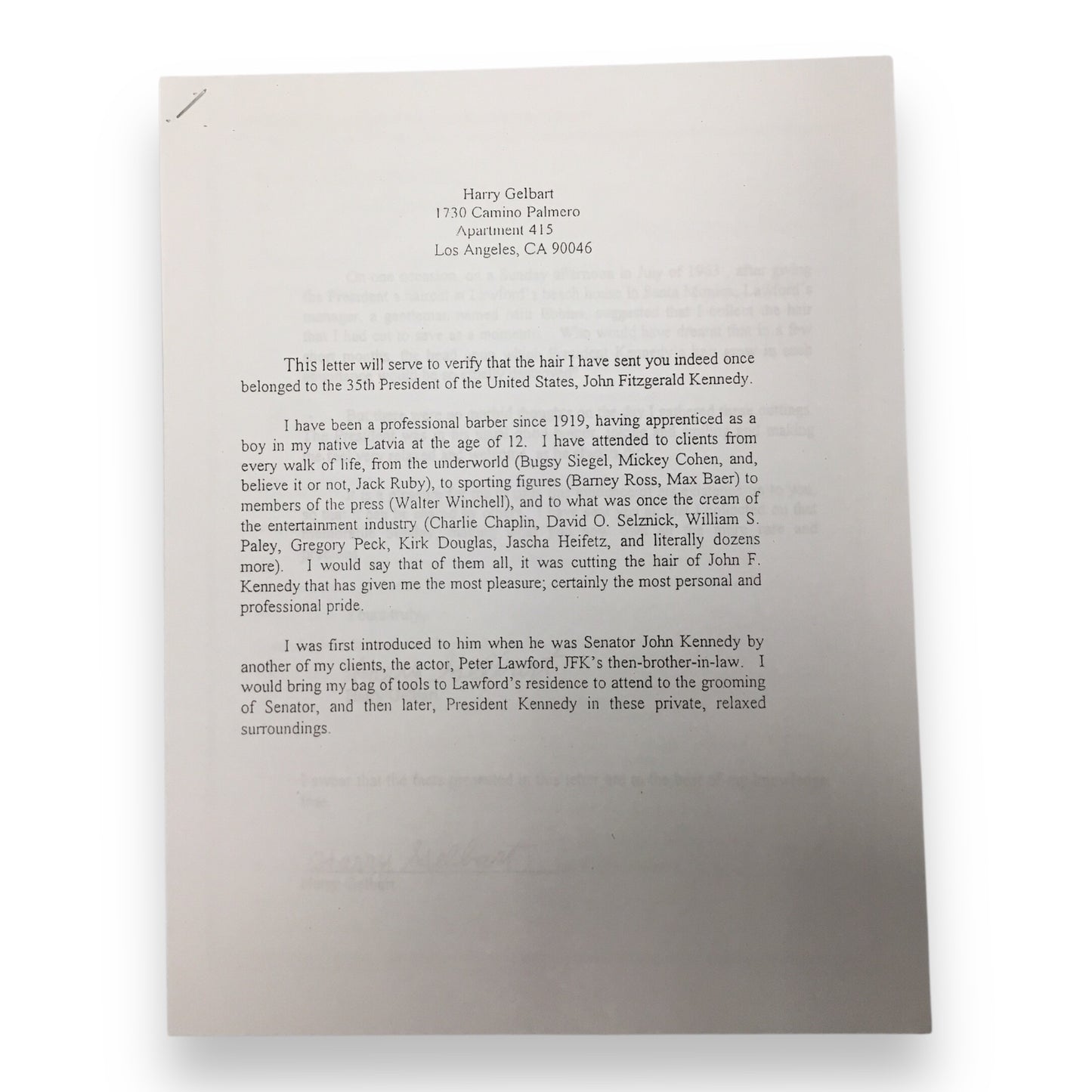 John F. Kennedy Hair Sample with COA