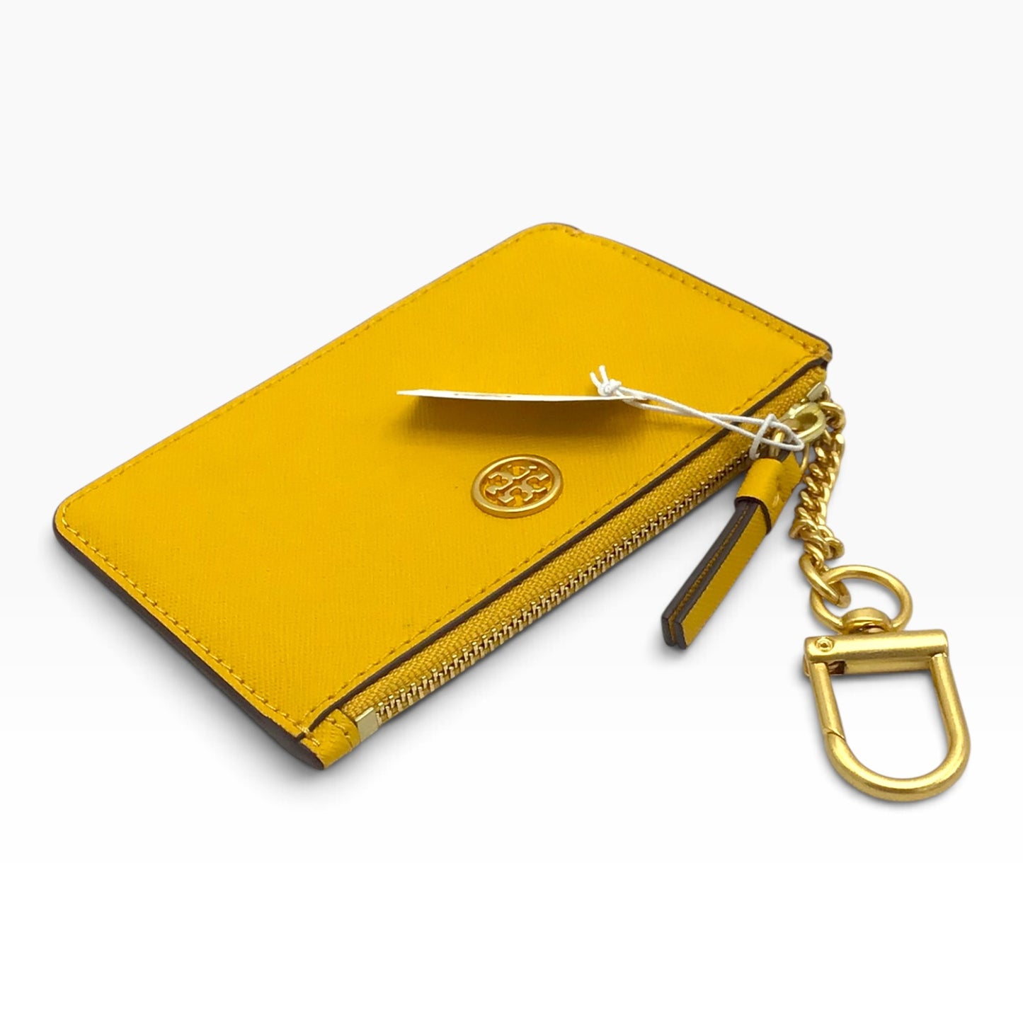 Tory Burch Robinson Card Case Key Fob Leather Wallet – Yellow Gold – 75632 – NWT