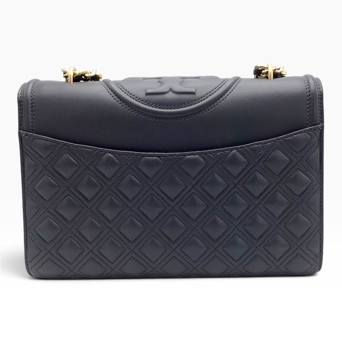 Tory Burch Fleming Overcast Dark Gray Quilted Leather Crossbody Shoulder Bag – Silver Maple 43833 - Gold-Tone Hardware