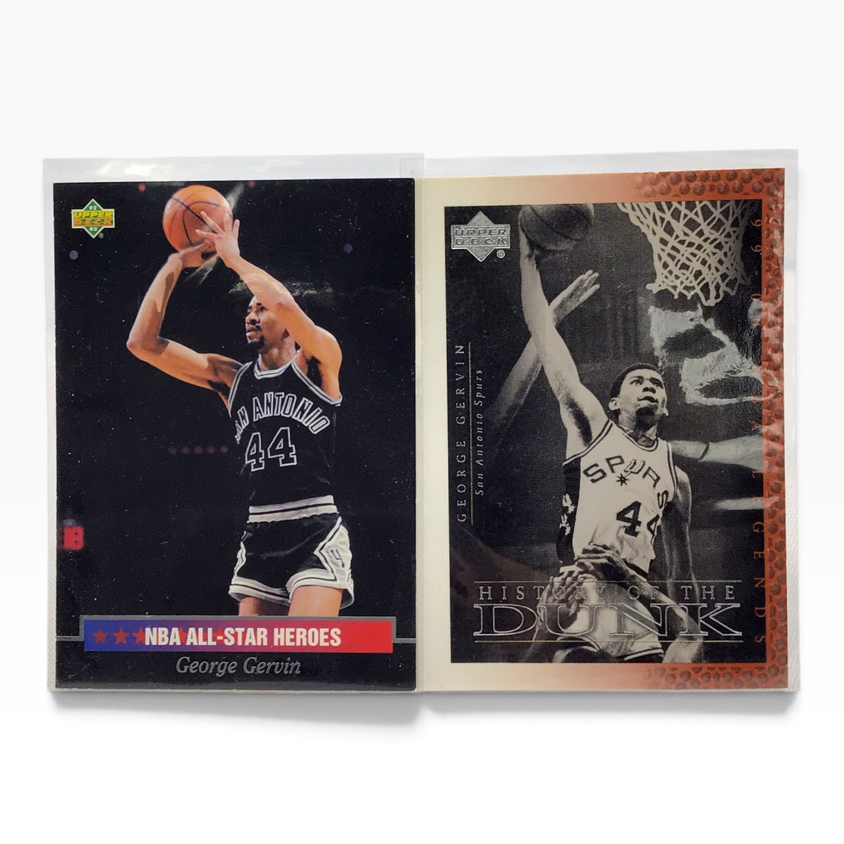 George Gervin San Antonio Spurs Upper Deck Cards with Signed Business Card & JSA