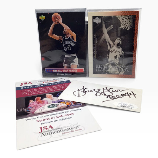 George Gervin San Antonio Spurs Upper Deck Cards with Signed Business Card & JSA