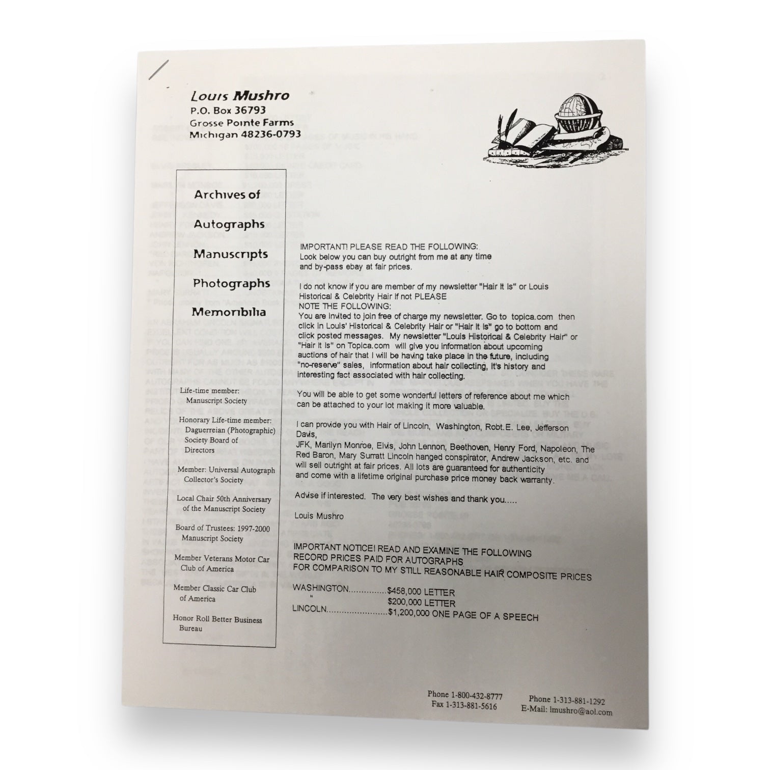 Mary Surratt Hair Clipping with COA