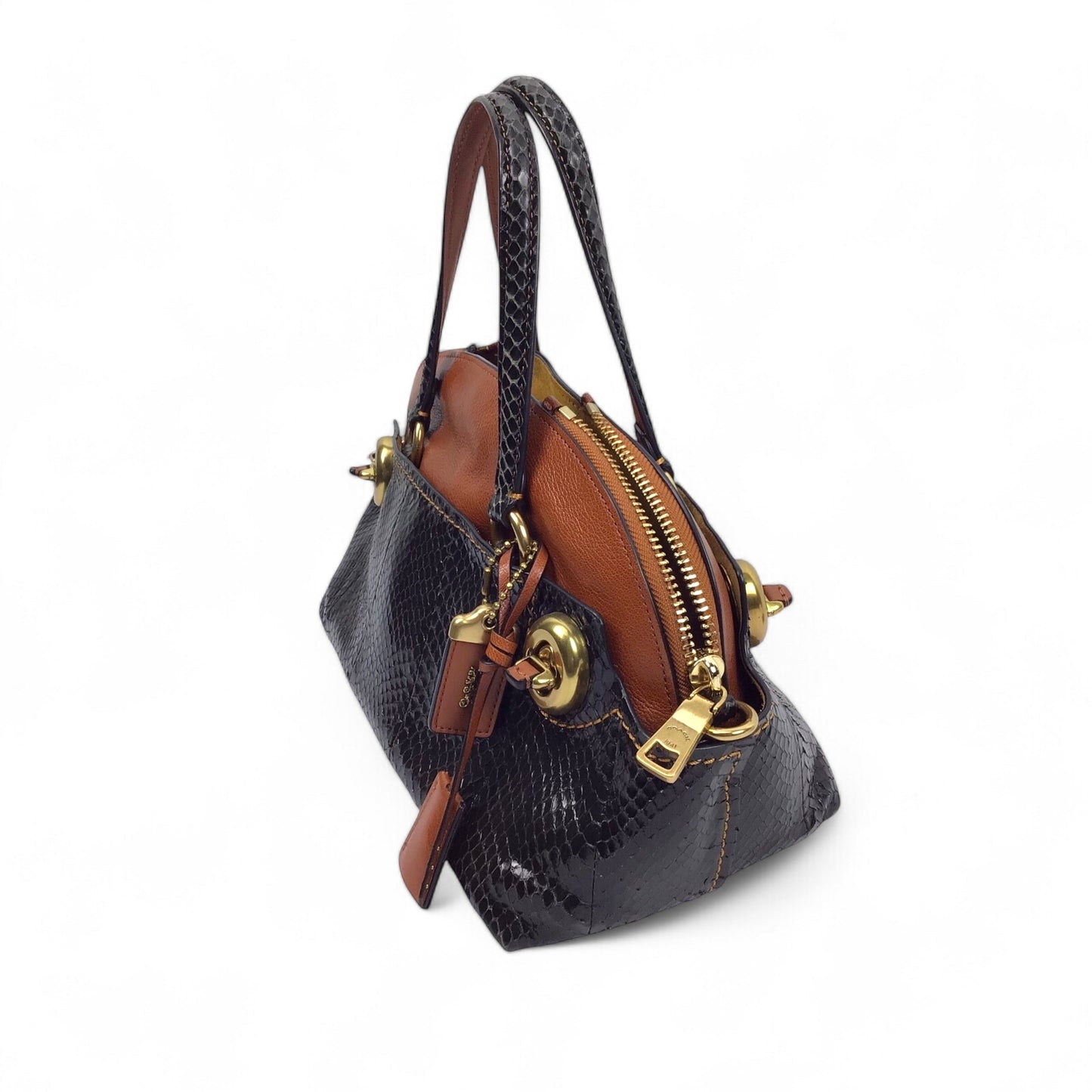 Coach Outlaw Snakeskin Shoulder Bag – Brown Leather & Black Snakeskin