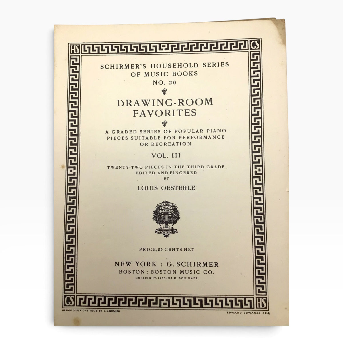 Schirmer's Household Series of Music Books No. 29 – Drawing-Room Favorites Vol. III – 1908