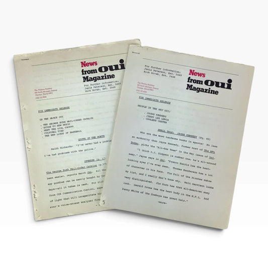 Rare OUI Magazine Press Release Set of 2 – Keith Richards, Jayne Kennedy