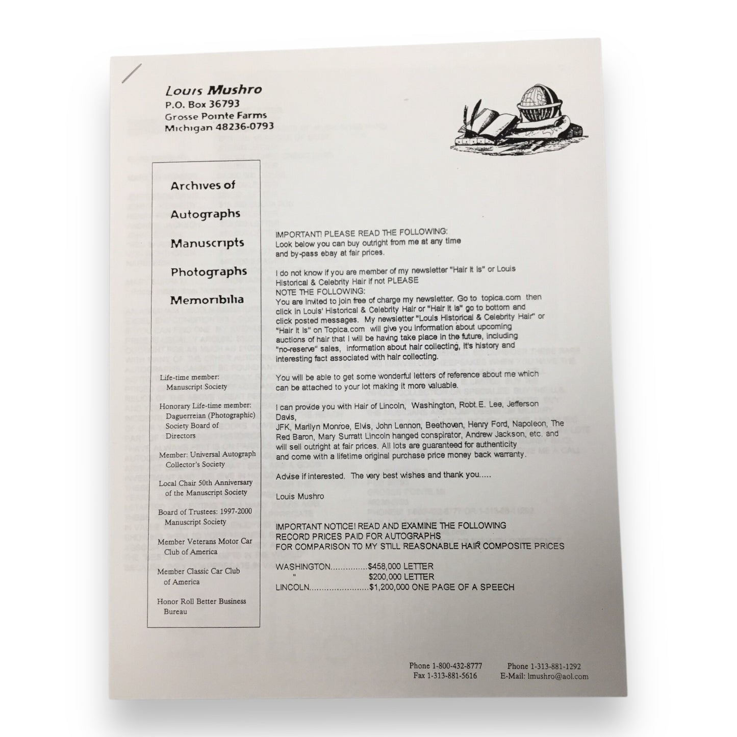 Mary Todd Lincoln Hair Clipping with COA