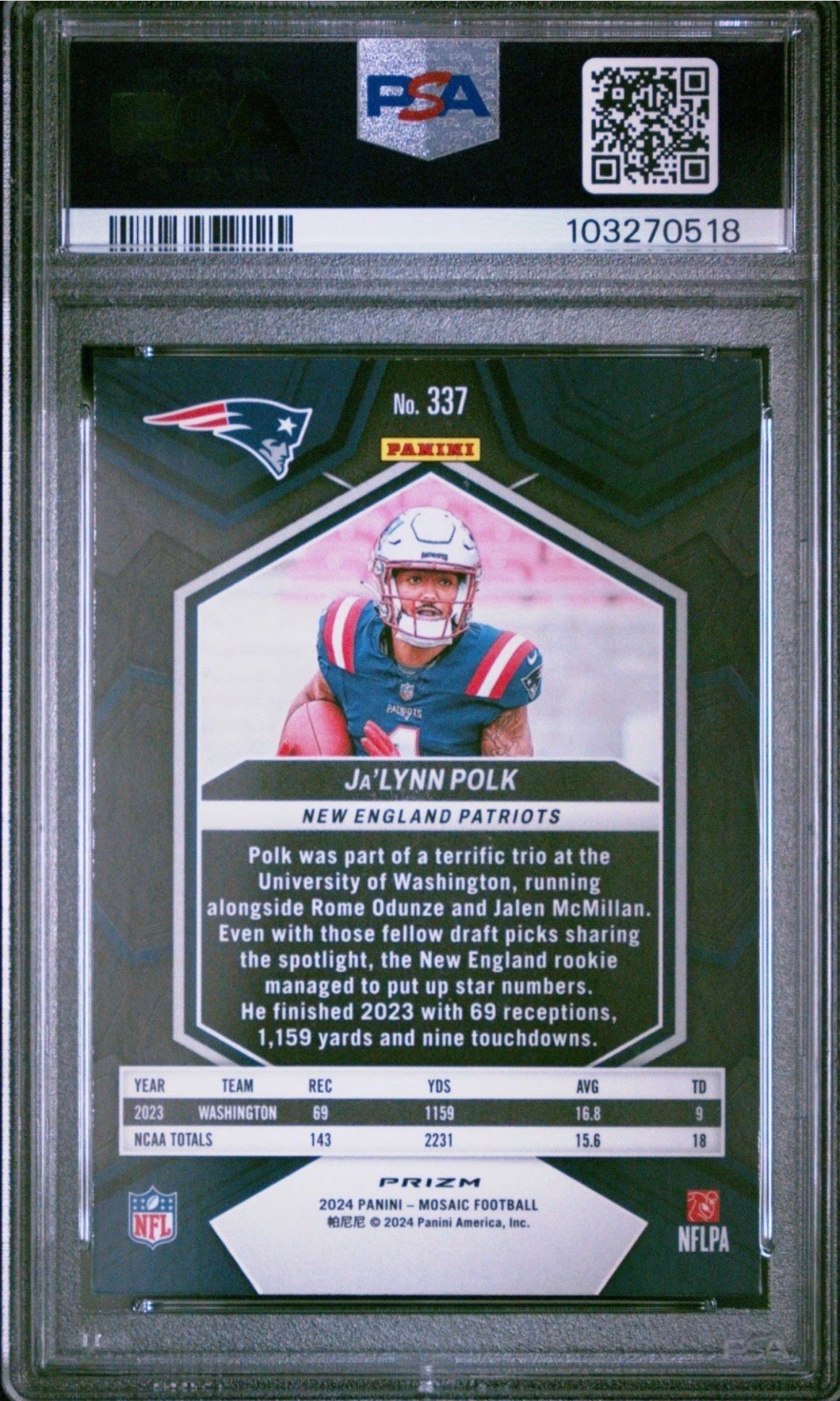 2024 Mosaic #337 Ja'Lynn Polk Rookie RC Red #337 PSA 9 Pop 1! - 103270518
