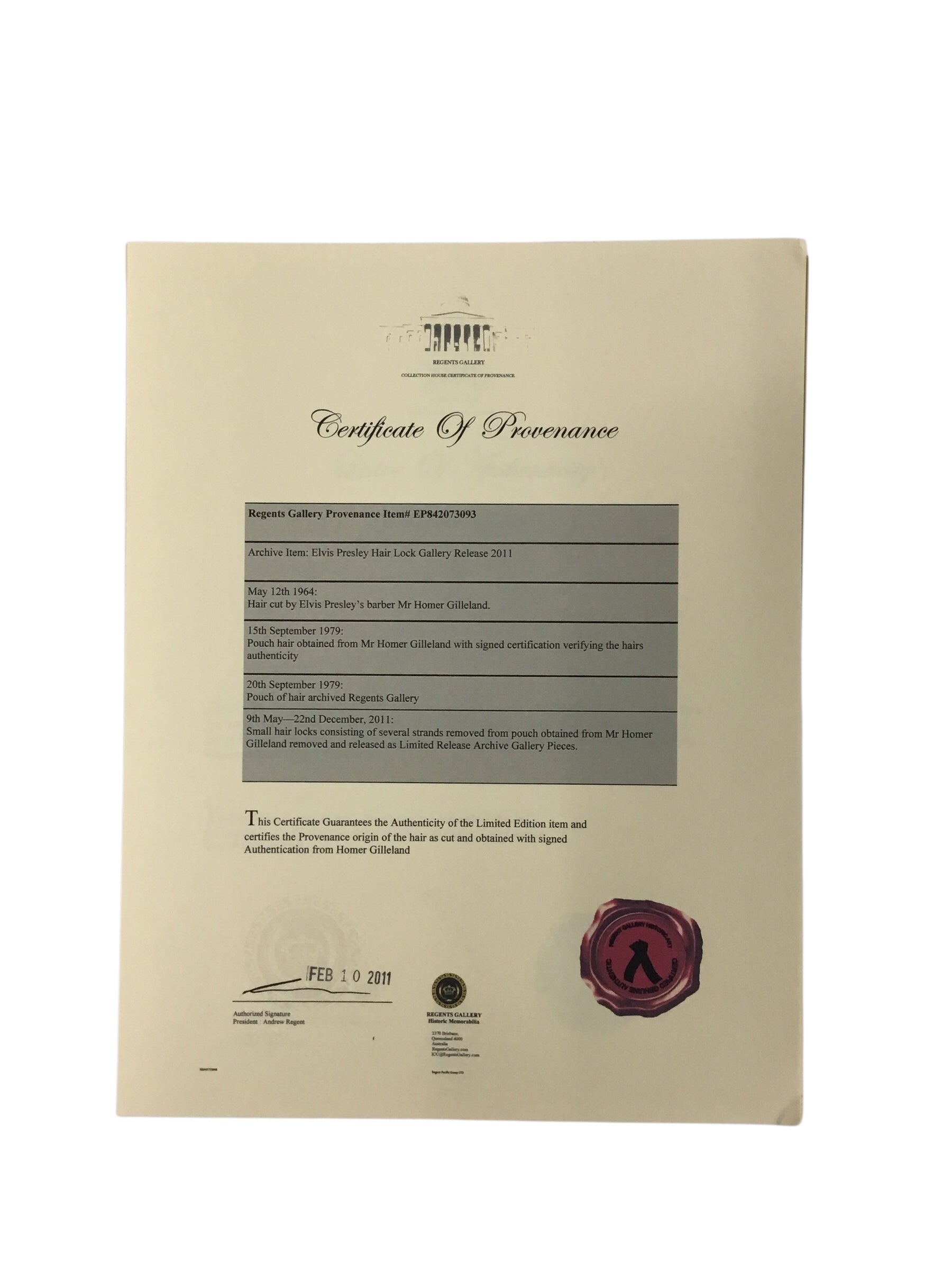 Elvis Presley Display Hair Lock with Photo and COA