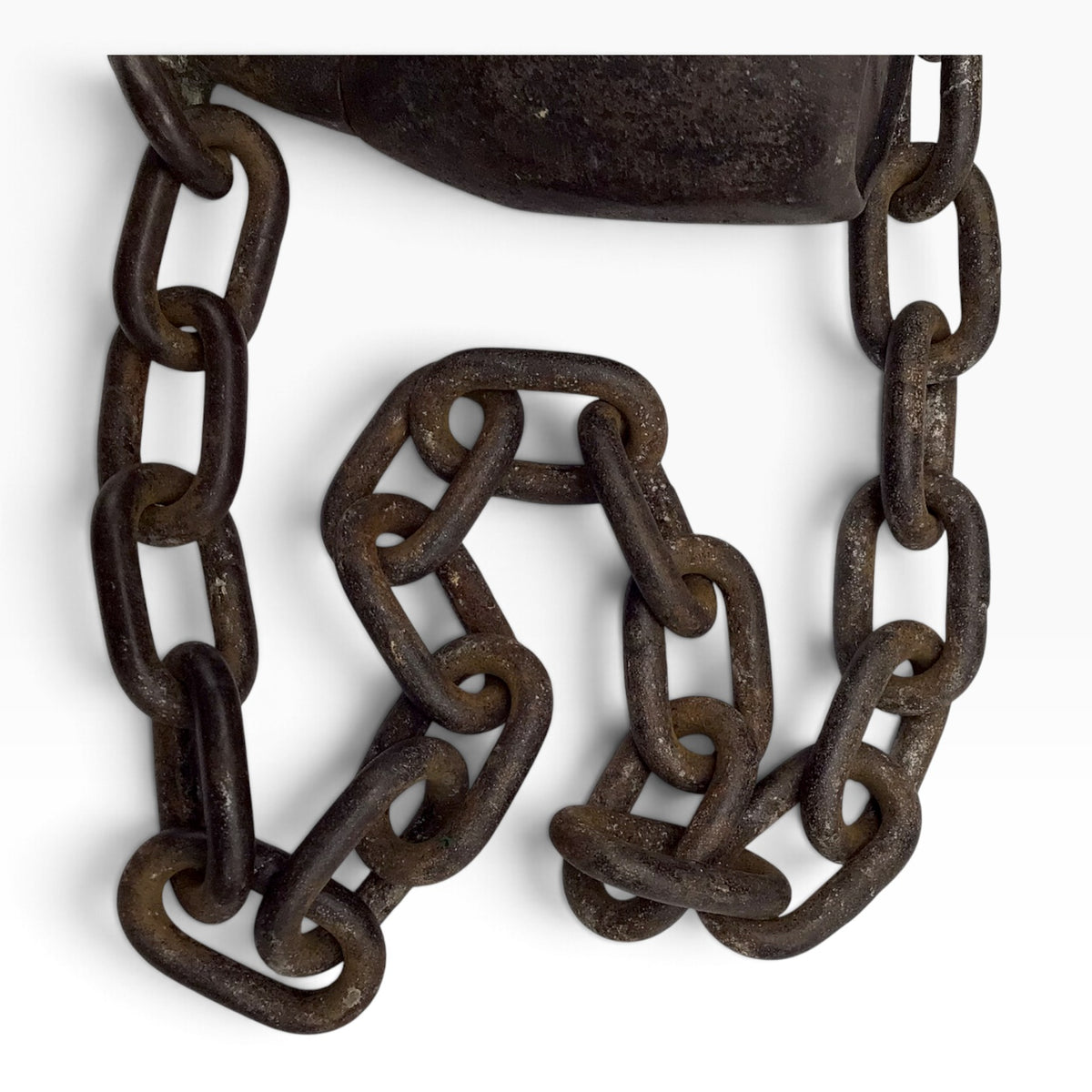 Antique Cast Iron Scandinavian Star Lock Padlock with Key and Attached Chain