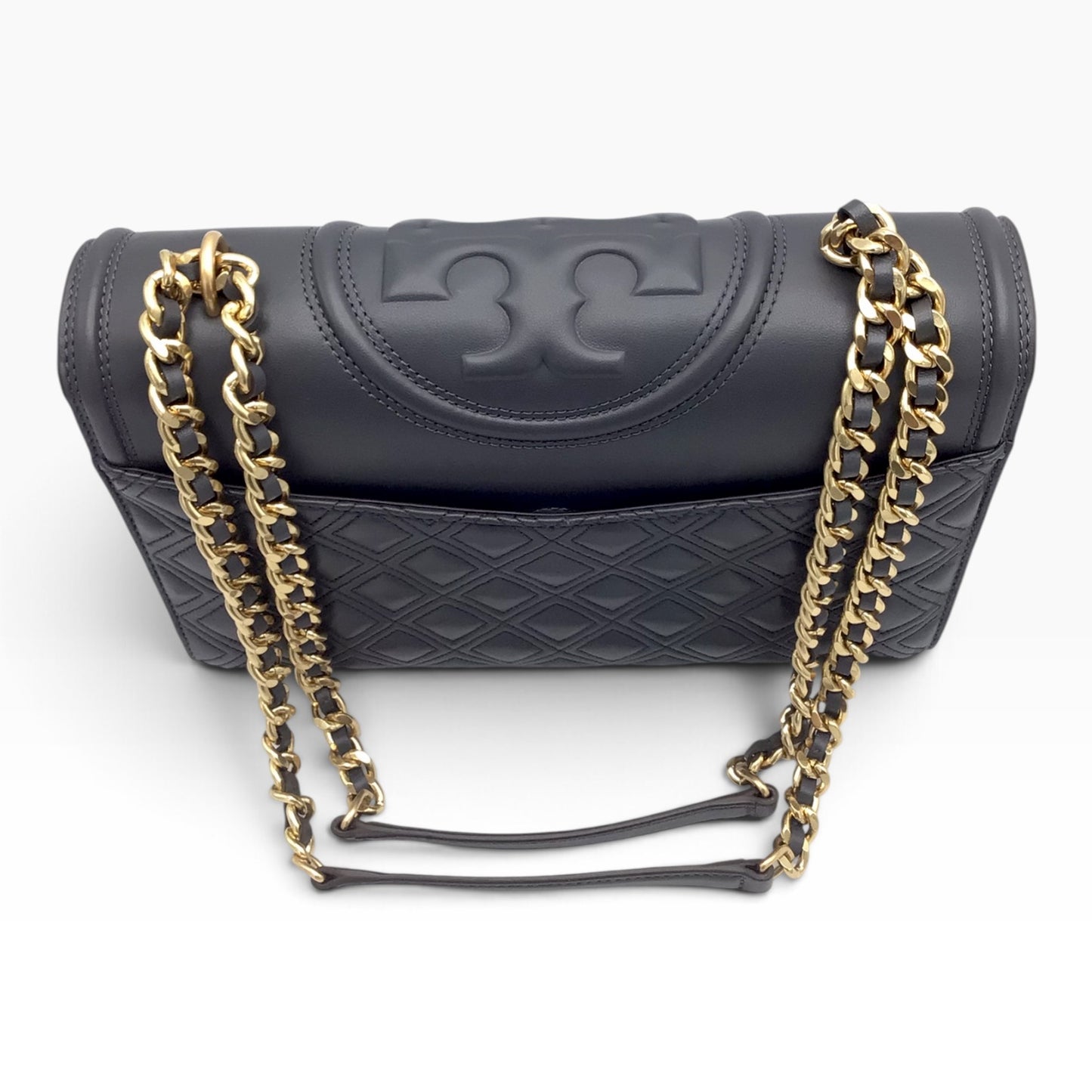 Tory Burch Fleming Overcast Dark Gray Quilted Leather Crossbody Shoulder Bag – Silver Maple 43833 - Gold-Tone Hardware