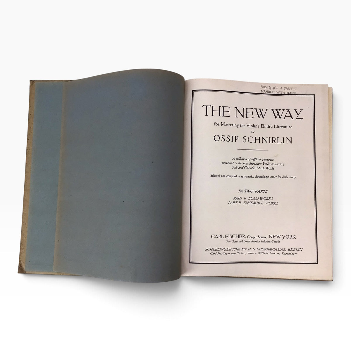 The New Way for Mastering the Violin’s Entire Literature Ossip Schnirlin – Antique 1920s Violin Music Book, Part I