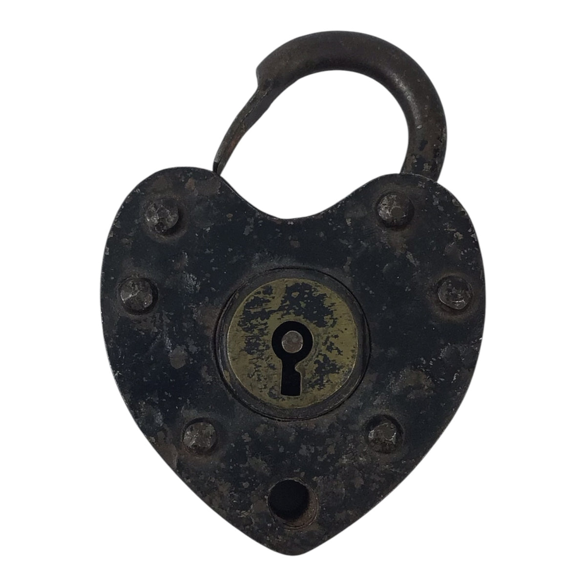 Antique Large Heart Shaped Iron Padlock w/ Key