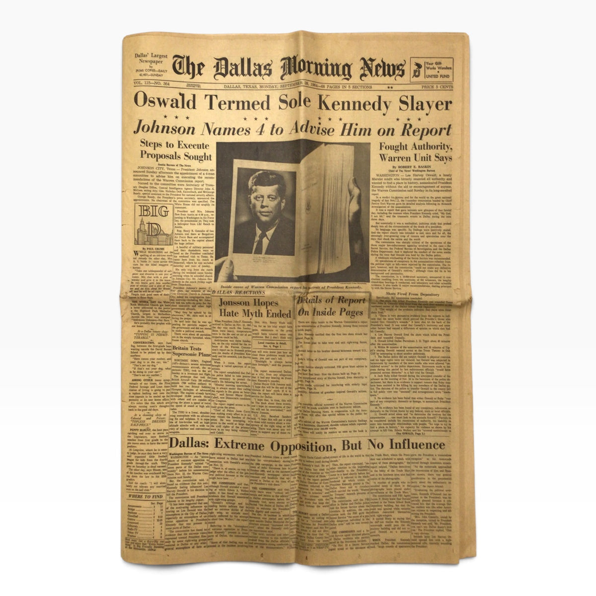 Dallas Morning News September 28, 1964 – Oswald Kennedy Warren Report – Vol. 115 No. 364