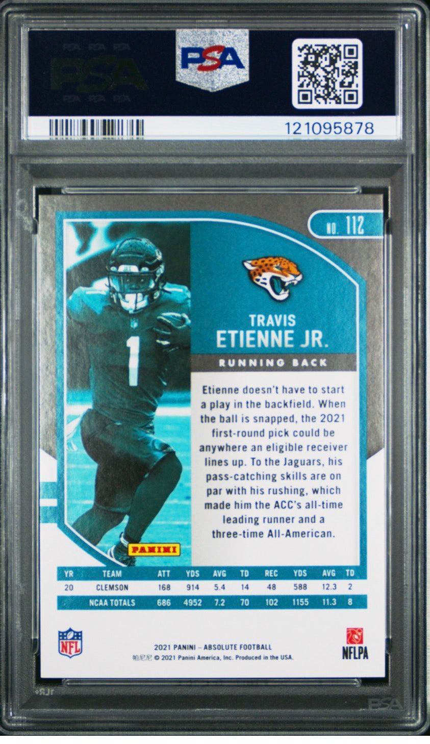 2021 Absolute Green Waves /50 Travis Etienne RC Jr PSA 8 Pop 1! - 121095878