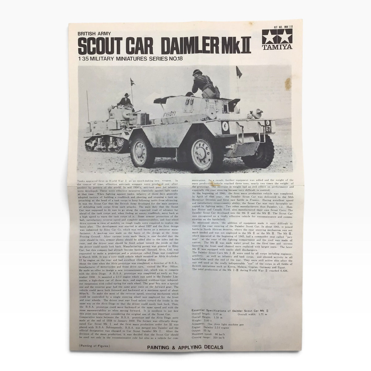 Tamiya MM118-350 1/35 British Scout Car Daimler Mk.II Scale Model Kit - 1972