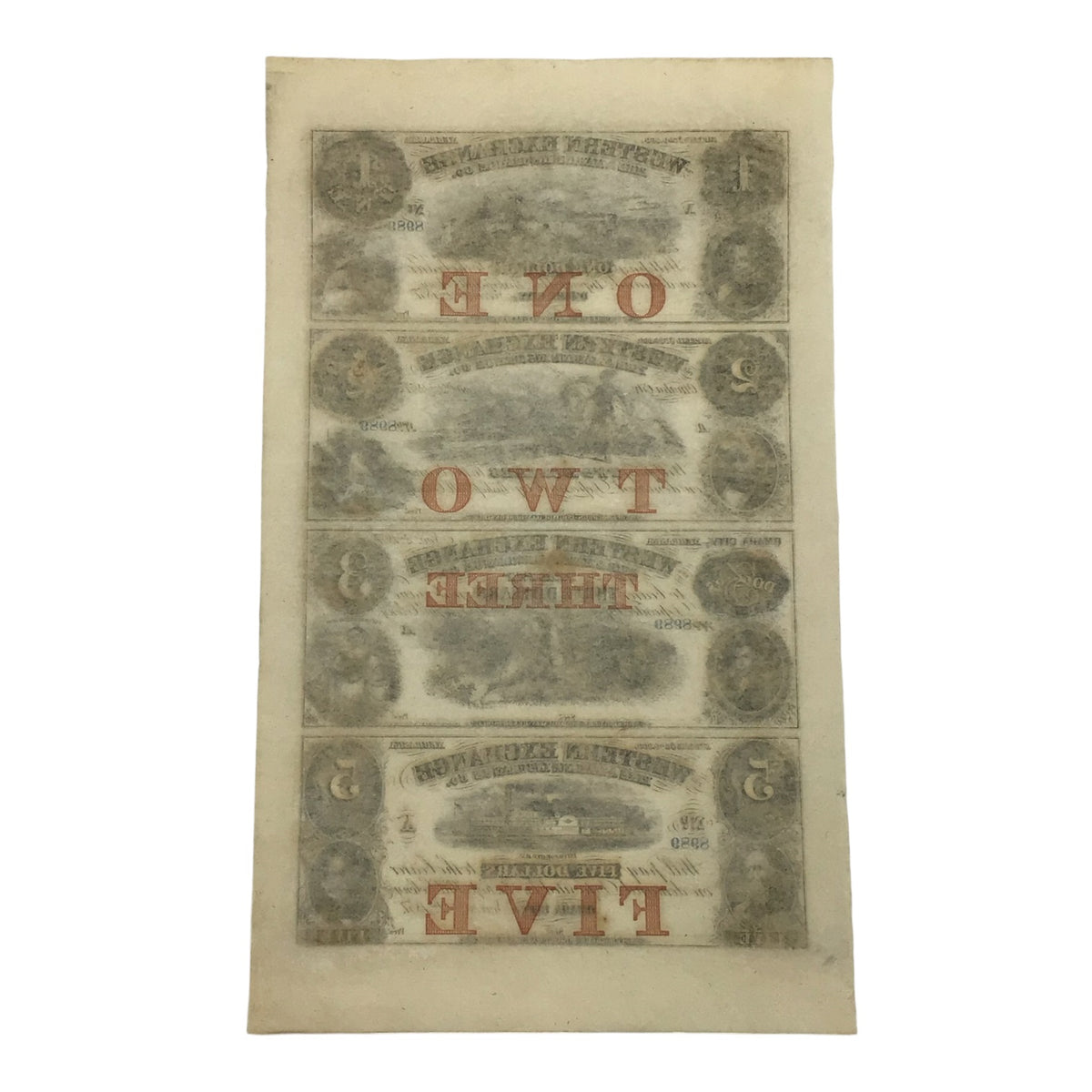 Uncut Sheet of 4 Obsolete Banknotes - Omaha City Nebraska Western Exchange