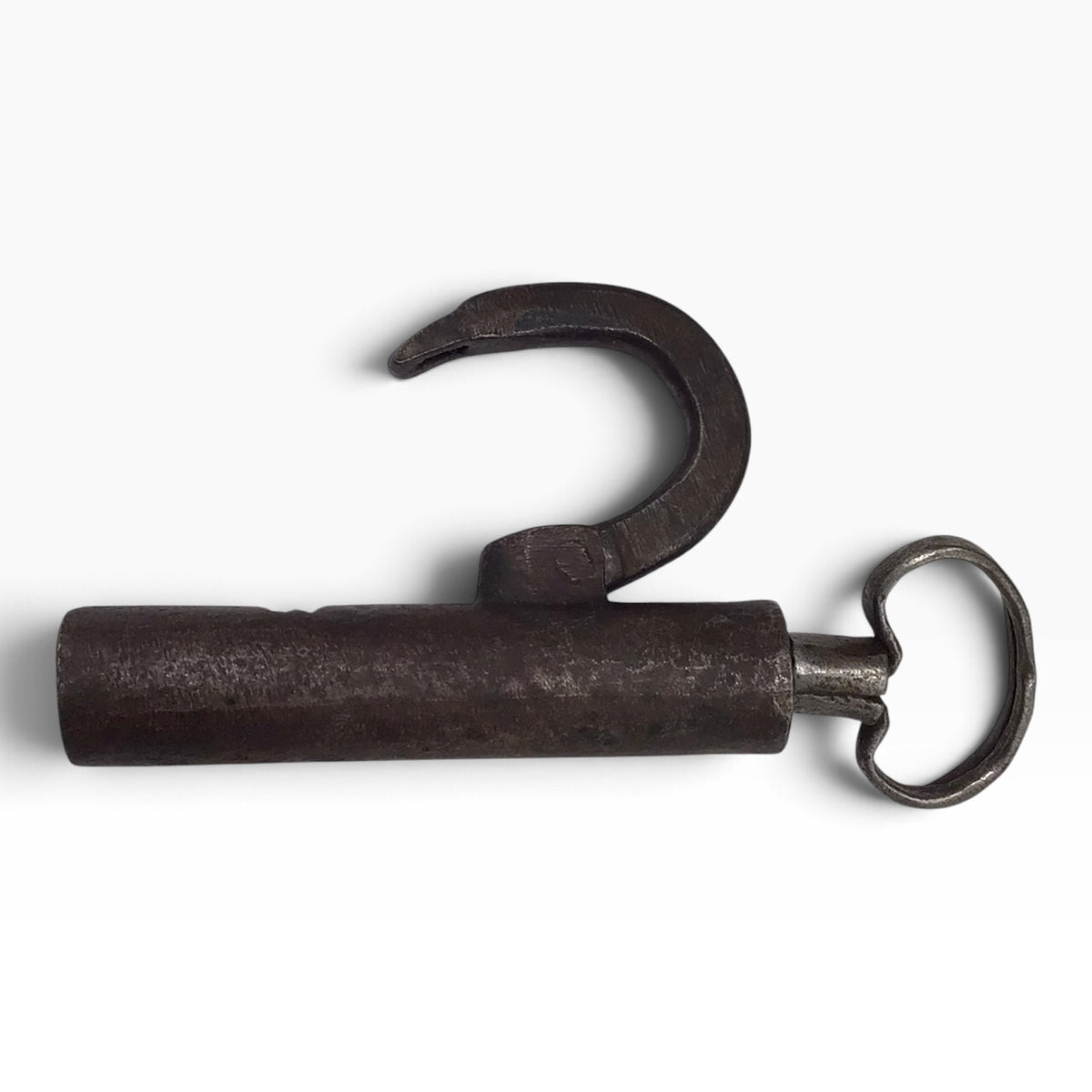 Antique Hand-Forged Cylindrical Barrel Padlock with Screw Key