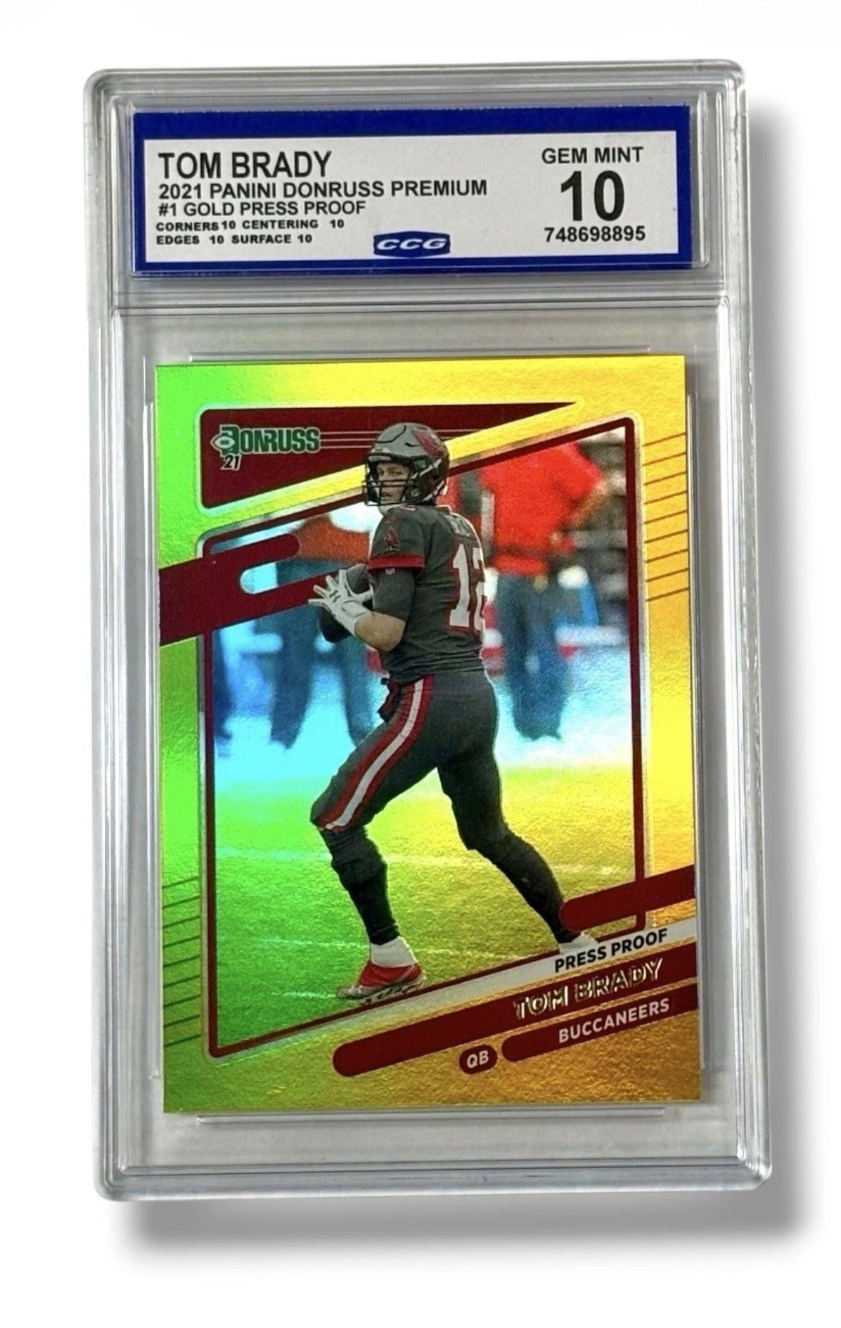 2021 Panini Donruss Premium #1 Gold Press Proof Tom Brady CCG 10 - 748698895