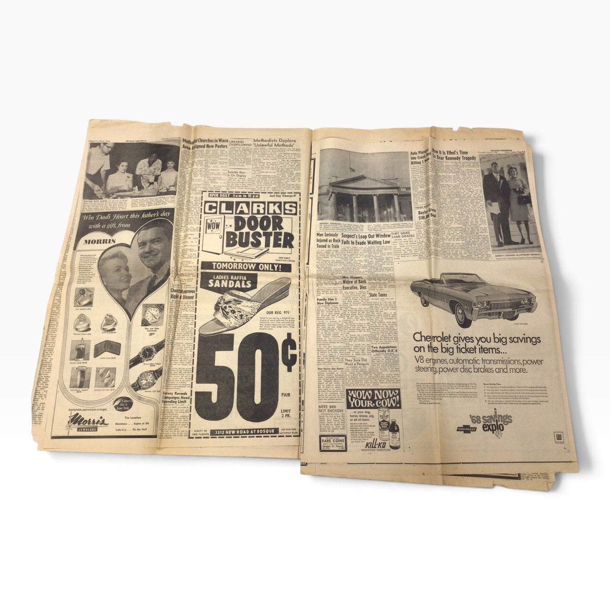 The Waco Times-Herald June 6, 1968 – Senator Robert Kennedy Dead – Burial in Arlington Saturday – Original Newspaper