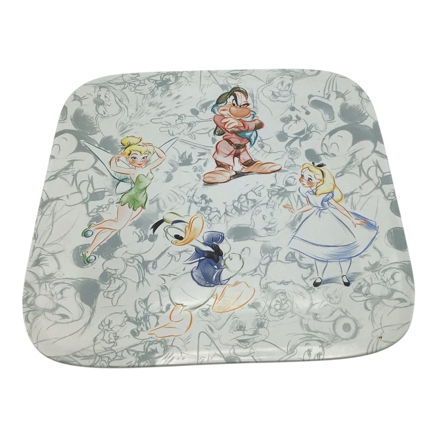 Disney Store Character Sketch Serving Tray - Tinker Bell, Donald Duck, Alice, Grumpy