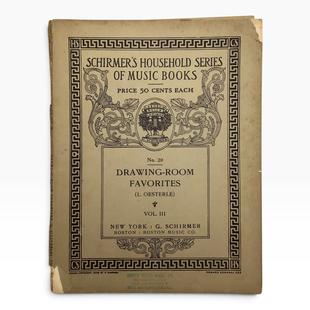 Schirmer's Household Series of Music Books No. 29 – Drawing-Room Favorites Vol. III – 1908