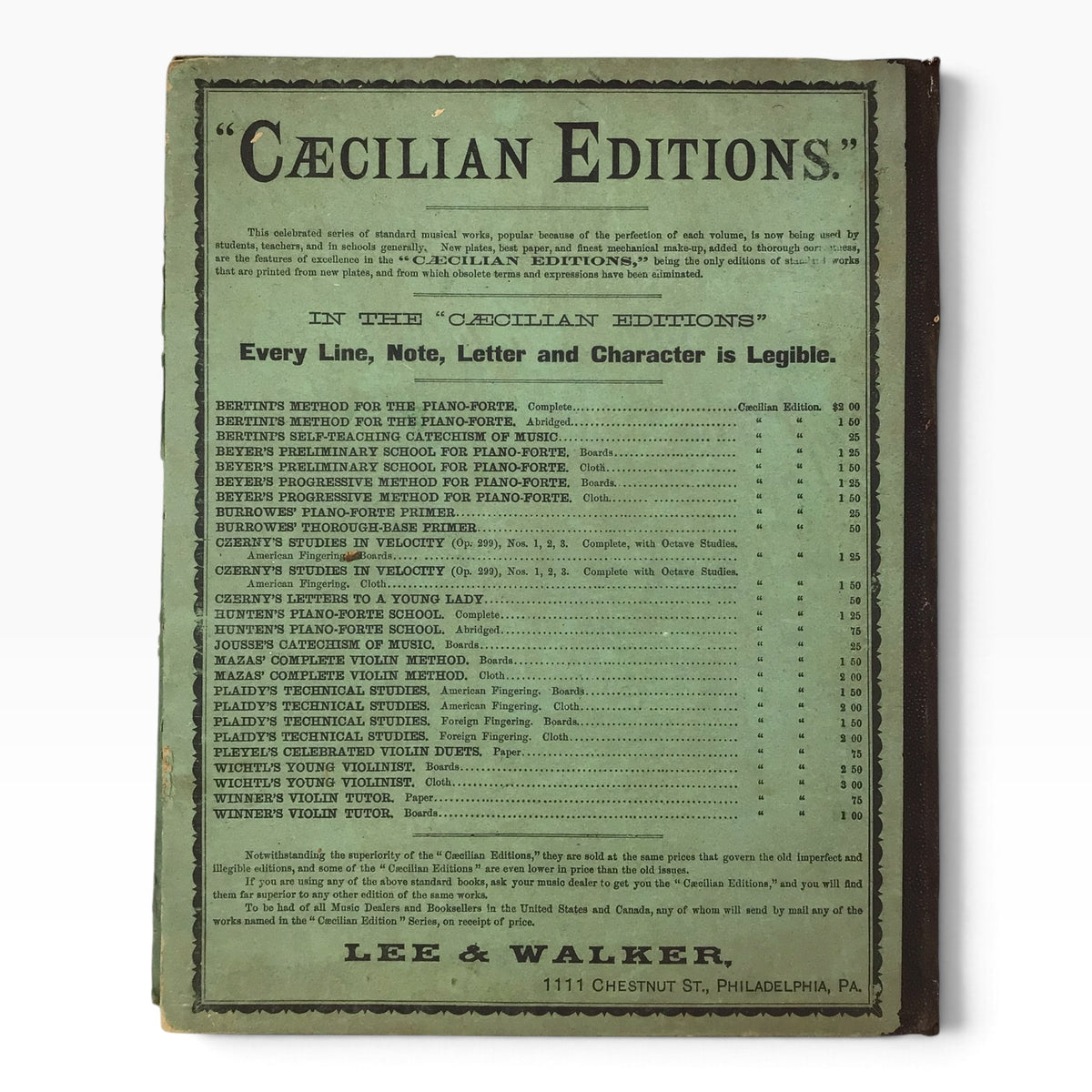 Beyer’s Preliminary School for the Pianoforte Caecilian Edition – Antique 1884 Piano Music Sheet Book
