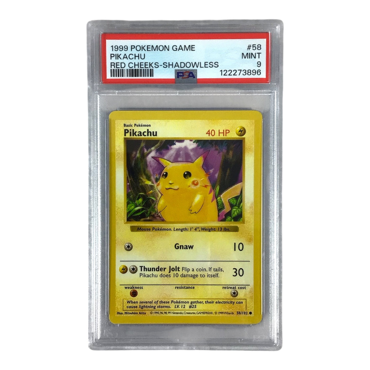 1999 Pokemon Game Pikachu Red Cheeks/Shadowless #58 - PSA 9