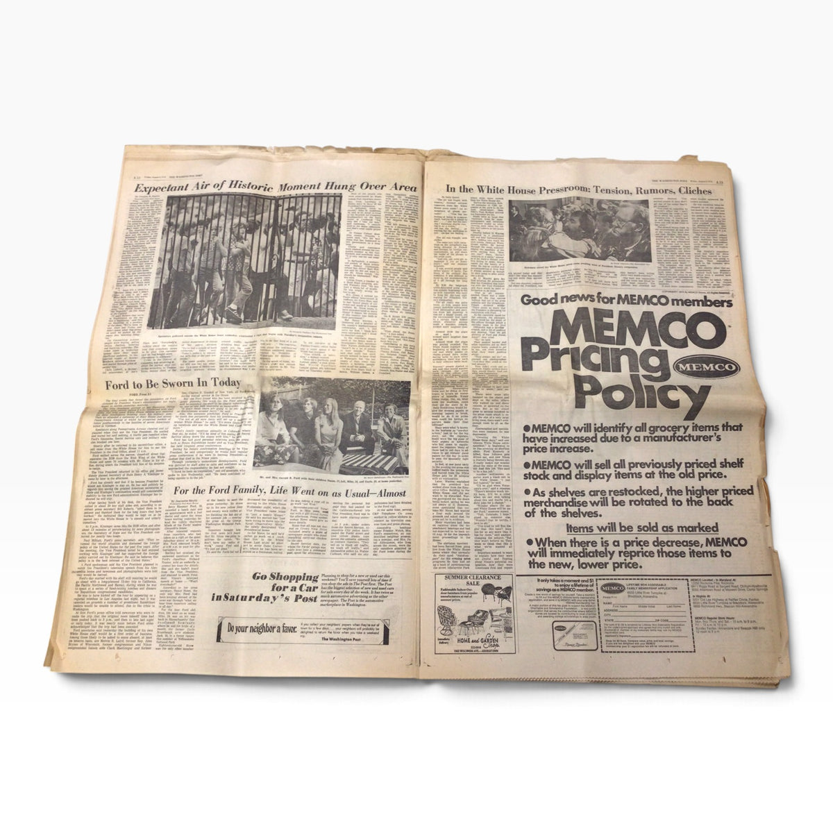 Washington Post August 9, 1974 – Nixon Resigns – Ford Takes Over Presidency – Complete Edition with Supplement