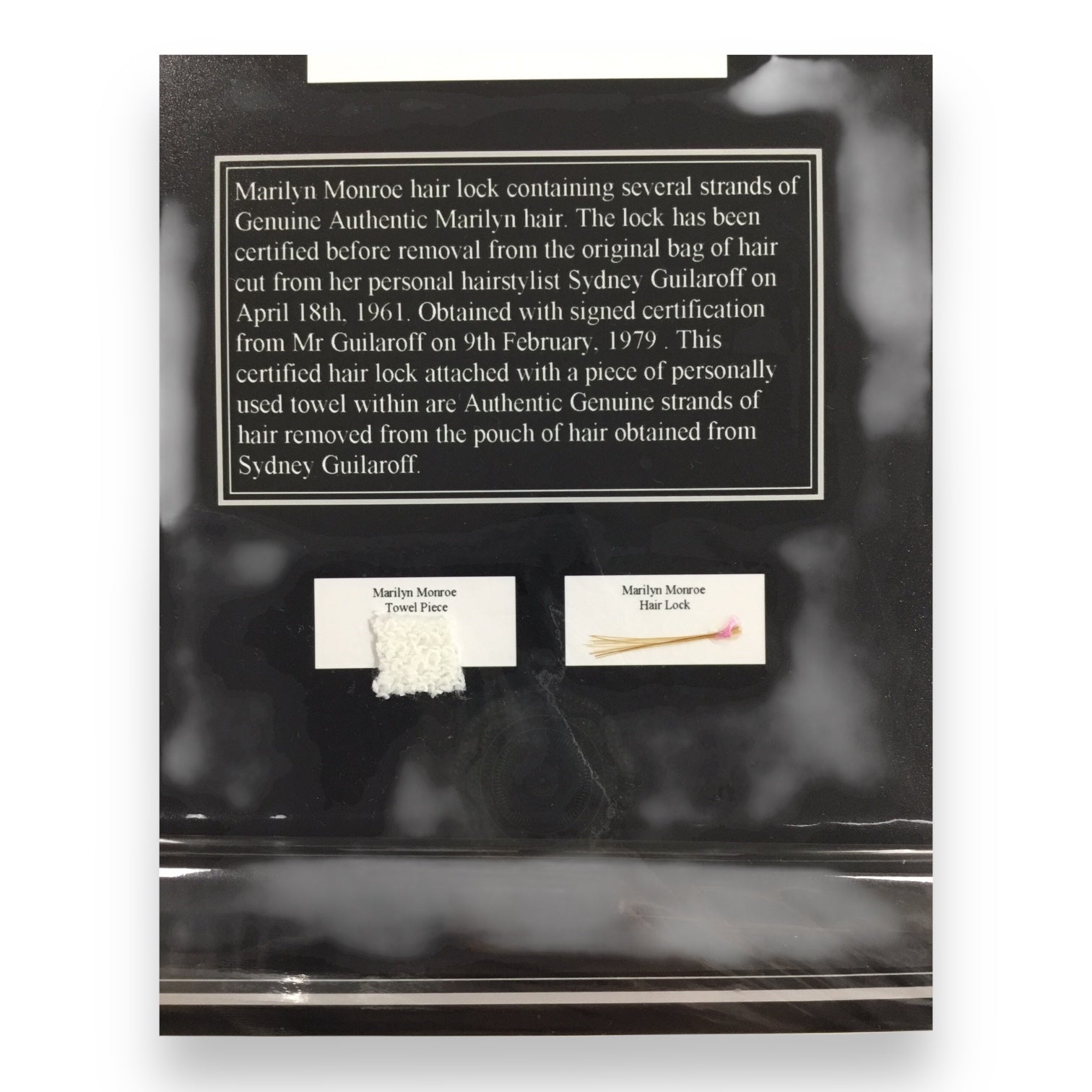 Marilyn Monroe Original Hair Lock with Used Towel Piece and COA