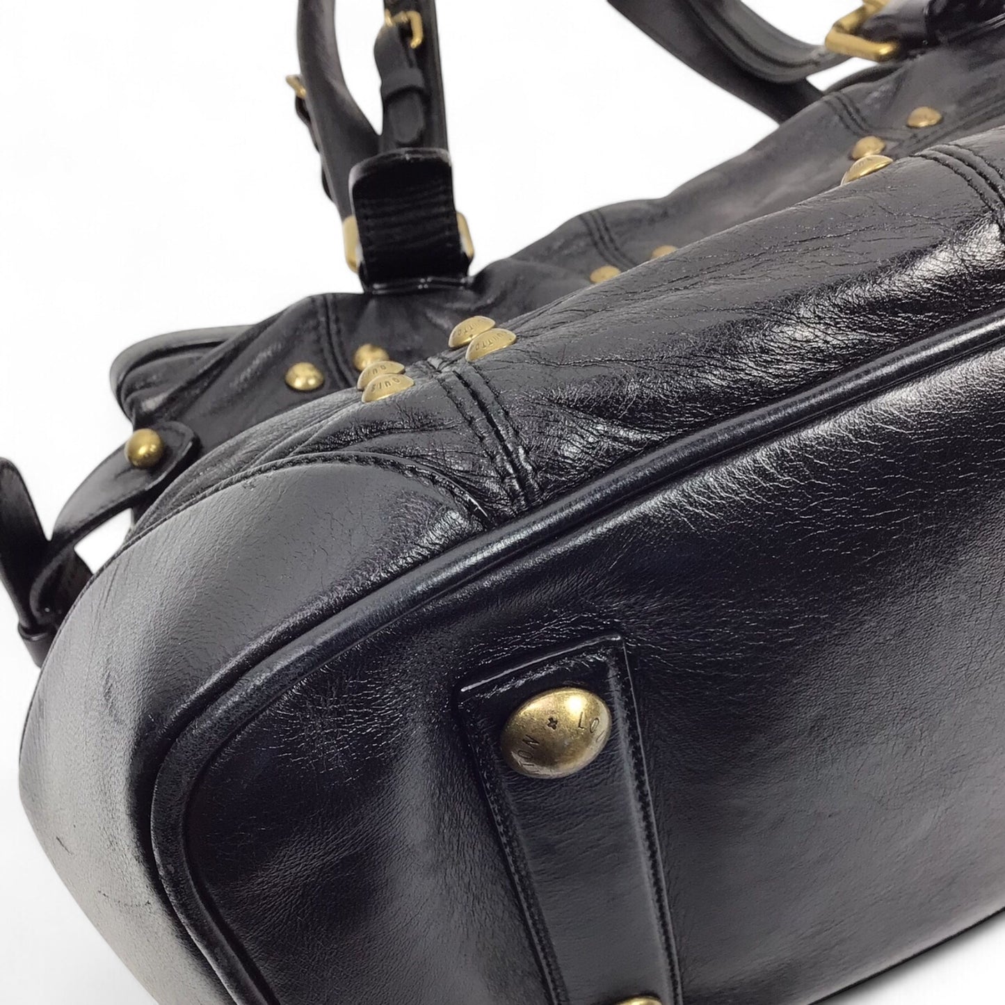 Louis Vuitton Riveting Vintage Black Leather Shoulder Bag