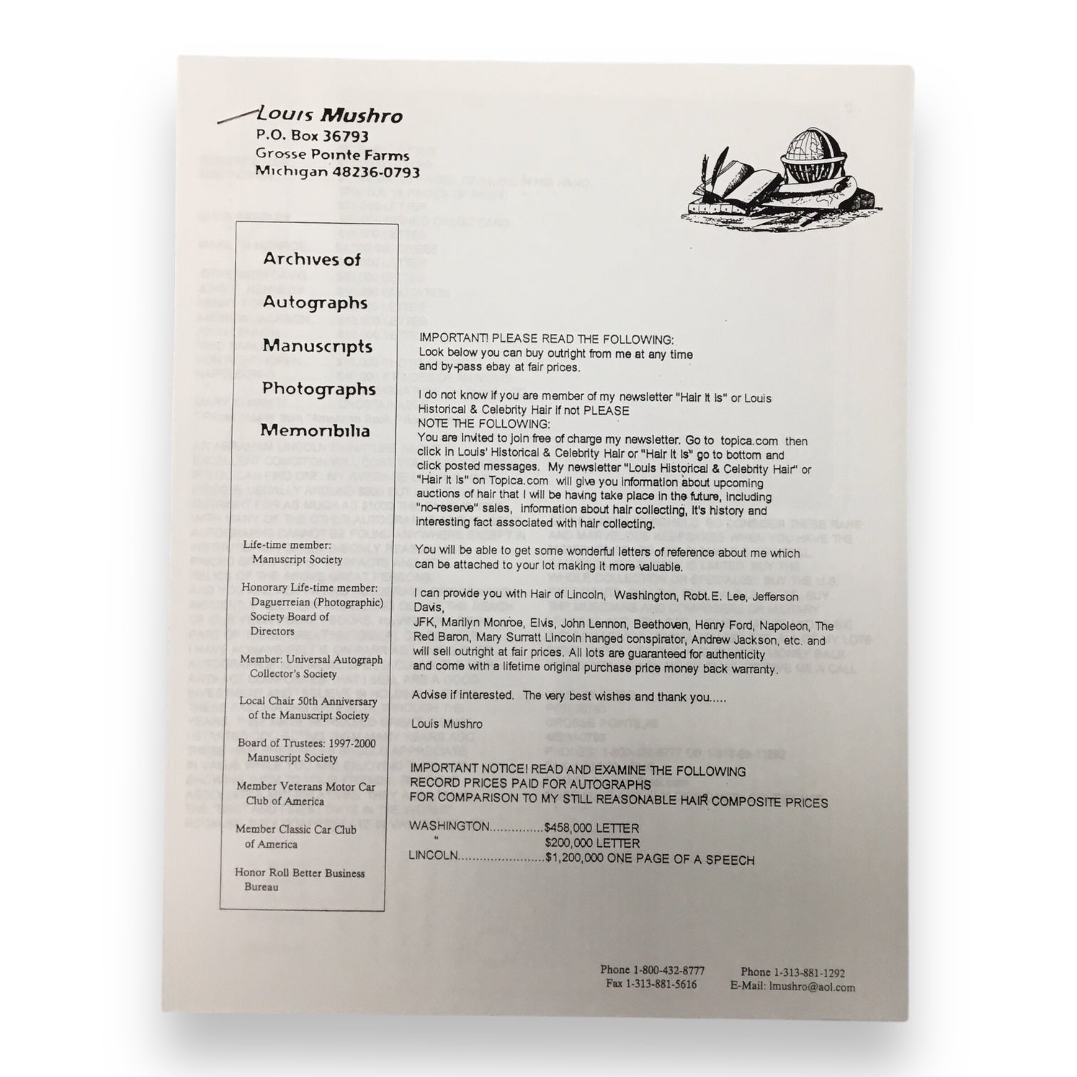 Jenny Lind, the Swedish Nightengale, Hair Clipping with COA