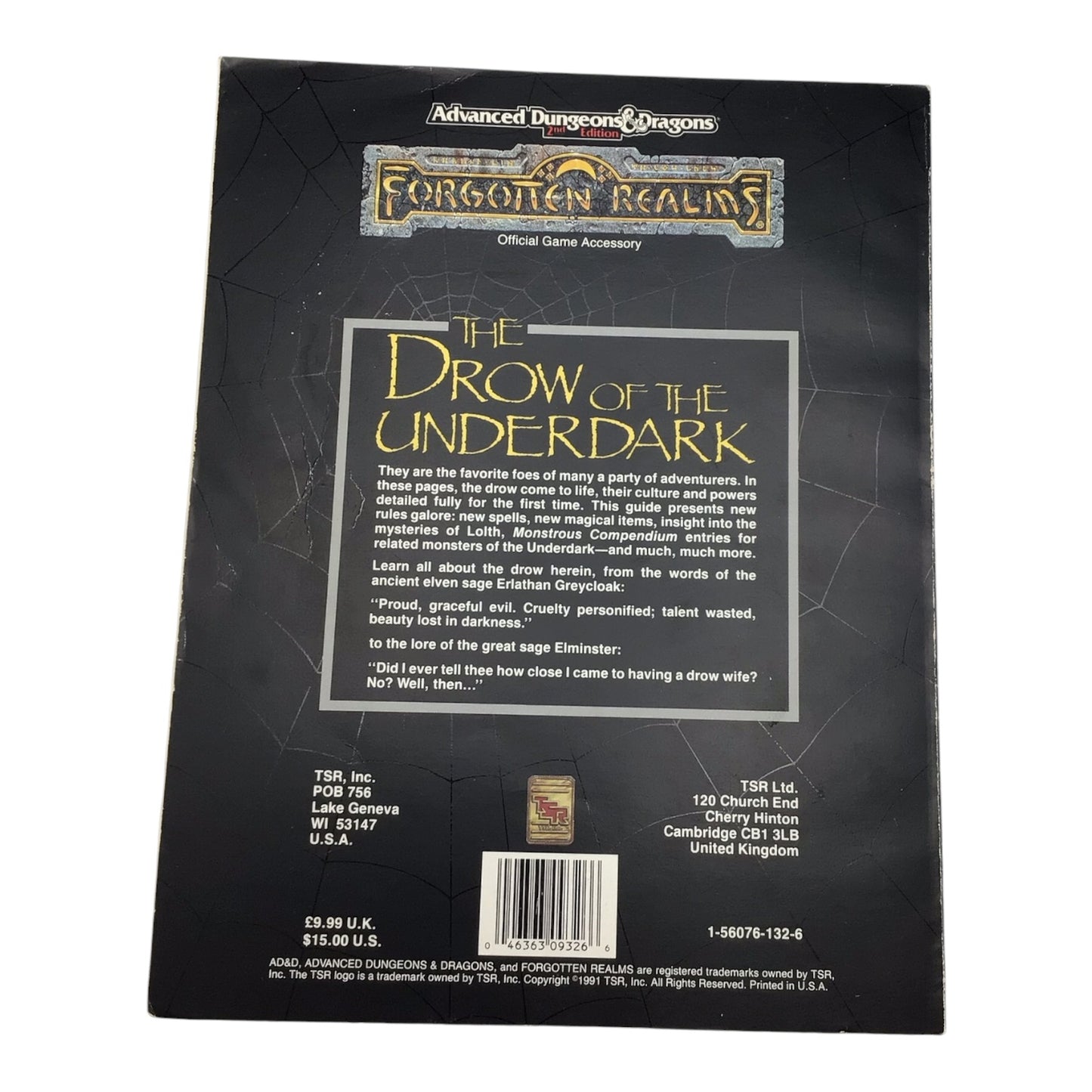 Advanced Dungeons & Dragons 2nd Edition Forgotten Realms The Drow of the Underdark #9326