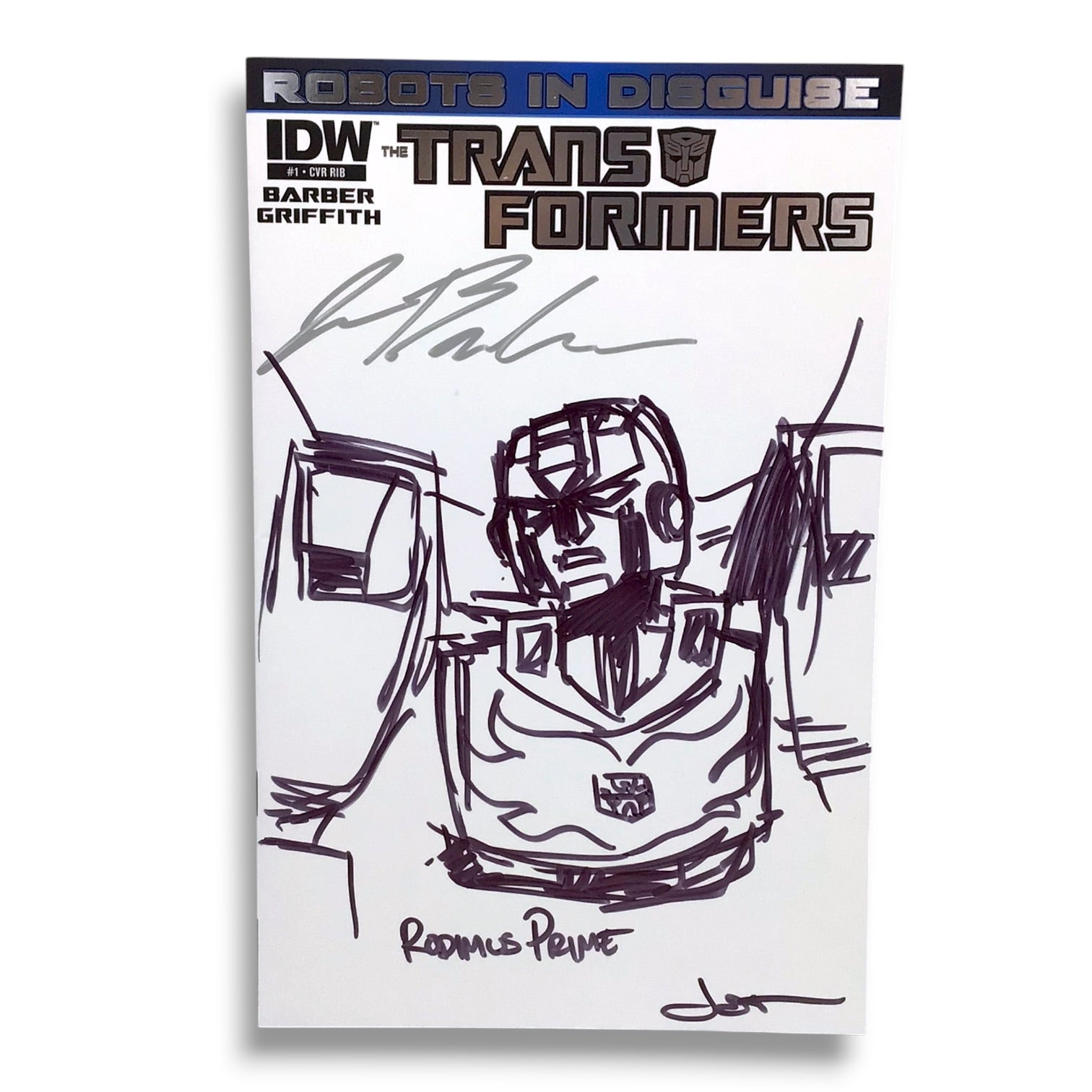 IDW Transformers: Robots in Disguise #1 (2012) – Original Rodimus Prime Sketch by Andrew Griffith – Signed by John Barber - Mint