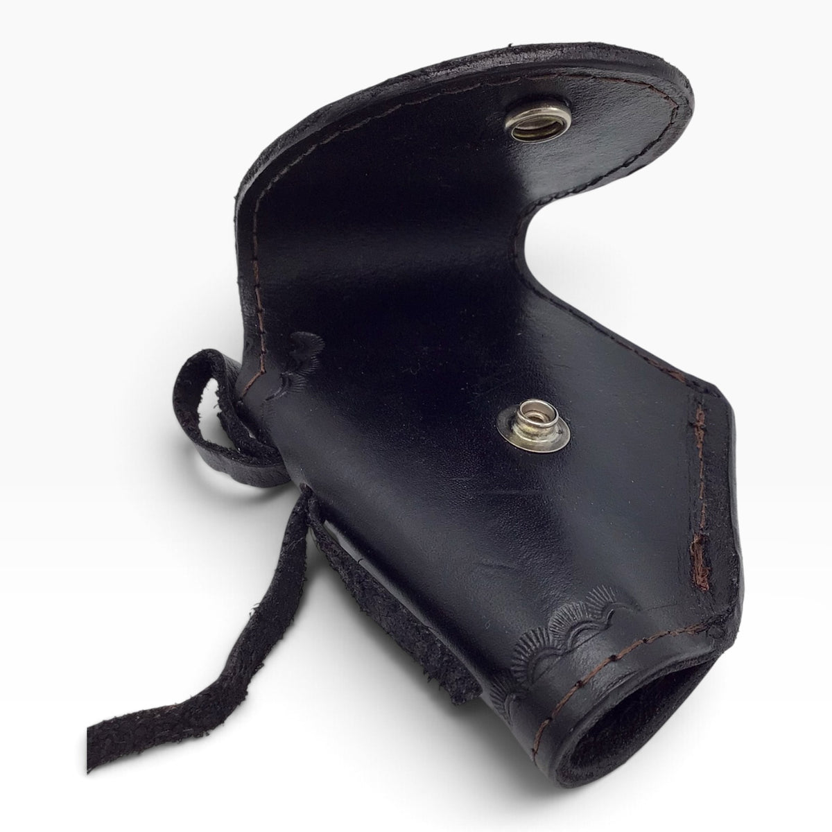 Black Leather Western Style Belt Holster with Leather Hammer Thong
