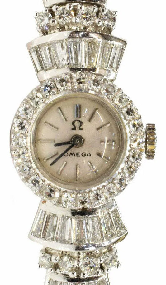 OMEGA 4.33 CTTW Diamond Art Deco Style Watch | Platinum & 14K White Gold