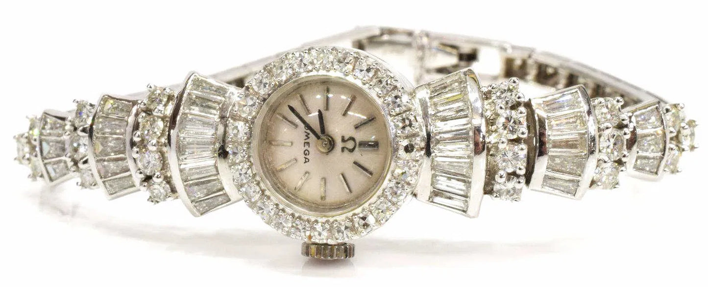 OMEGA 4.33 CTTW Diamond Art Deco Style Watch | Platinum & 14K White Gold