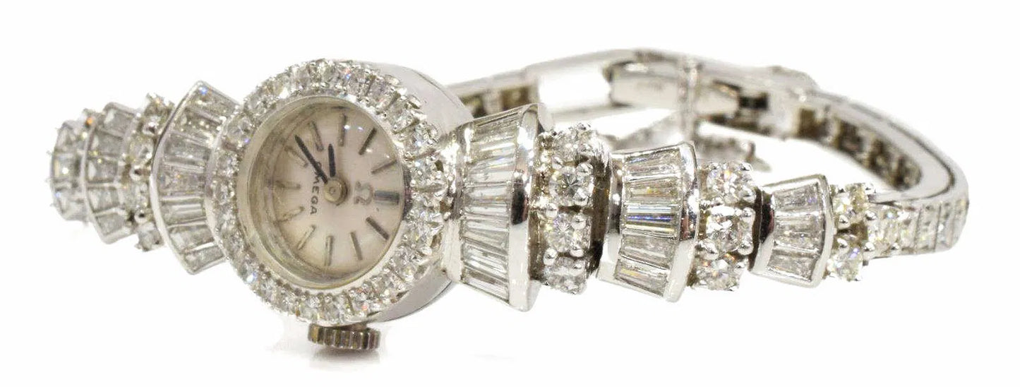 OMEGA 4.33 CTTW Diamond Art Deco Style Watch | Platinum & 14K White Gold