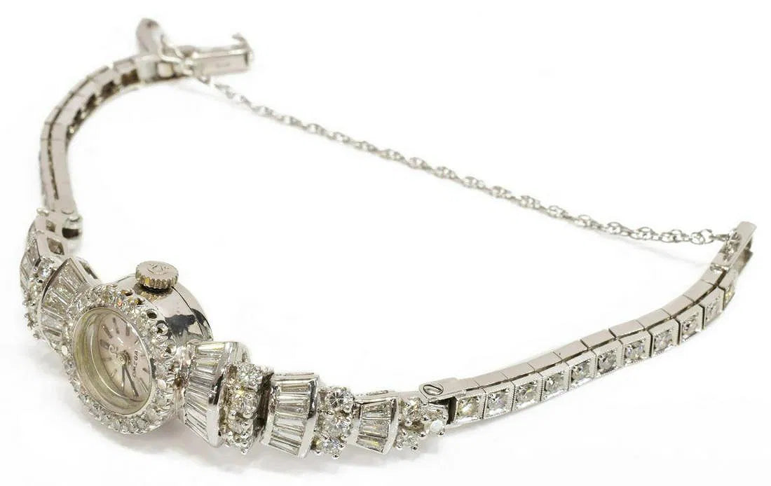 OMEGA 4.33 CTTW Diamond Art Deco Style Watch | Platinum & 14K White Gold