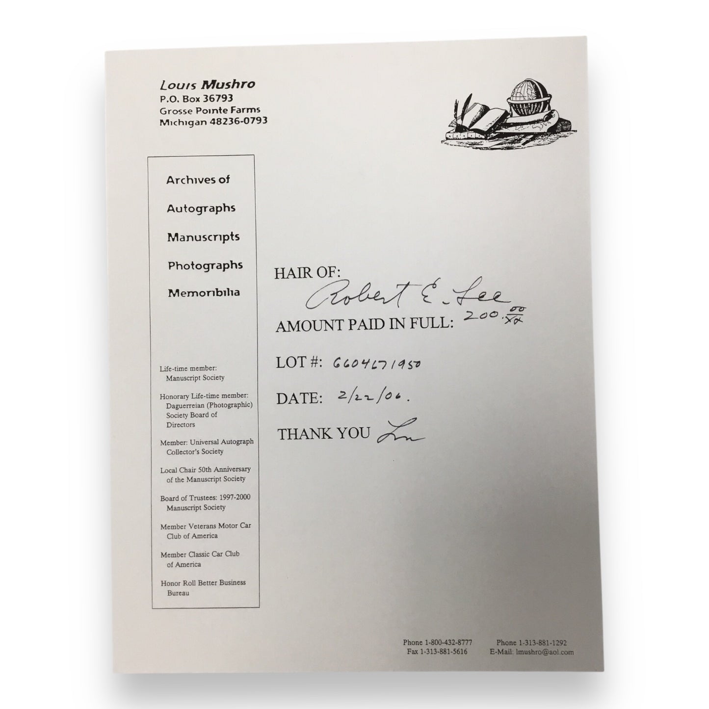 Robert E. Lee Hair Clipping with COA and Documentation